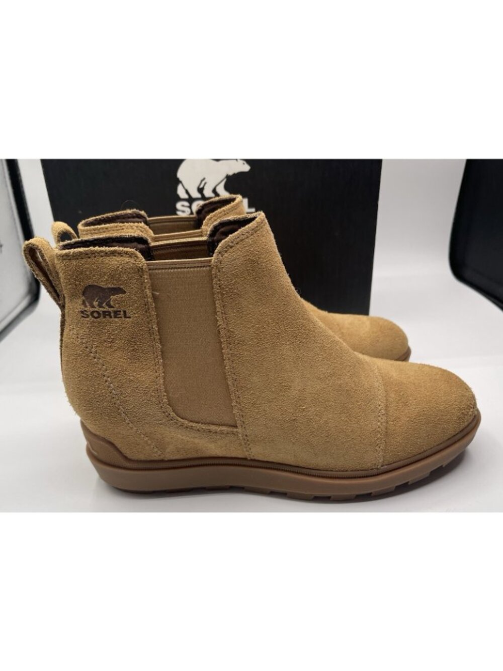 Sorel Women's Evie II Chelsea Boots Womens Size 8 Caribou Buff Gum Leather Suede - Picture 5 of 16